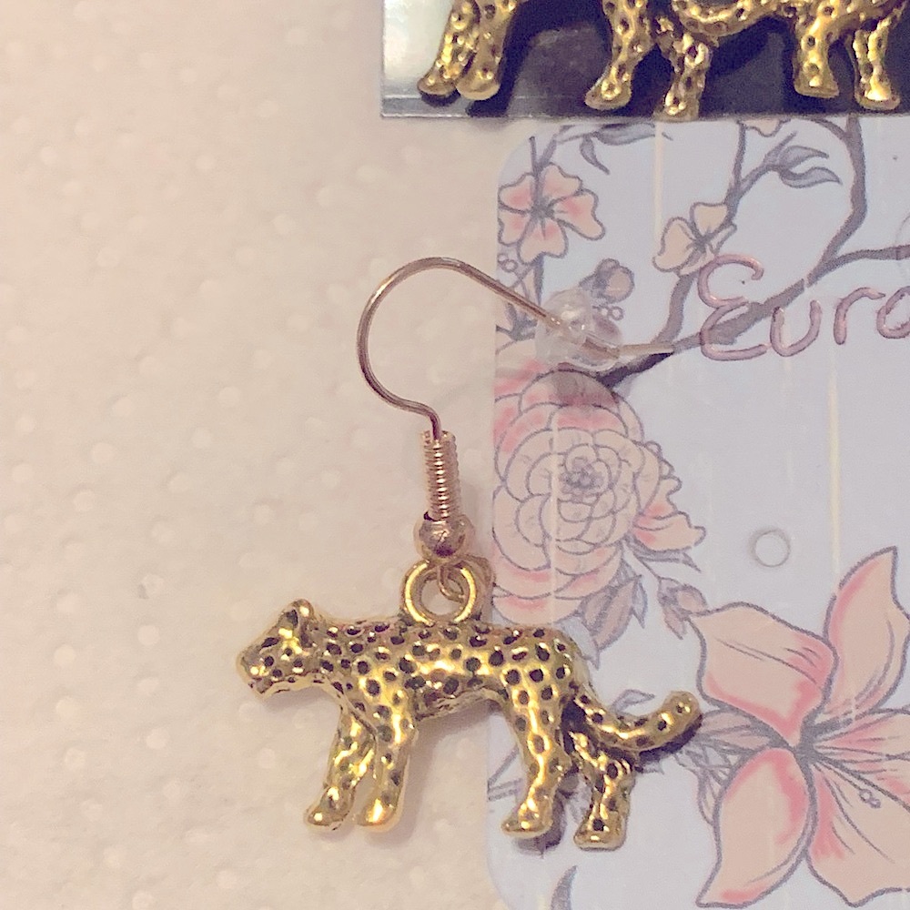 GOLD Cat Earrings Leopard Cheetah Jaquar Tiger Earrings Feline Lover NEW… - Picture 6 of 7